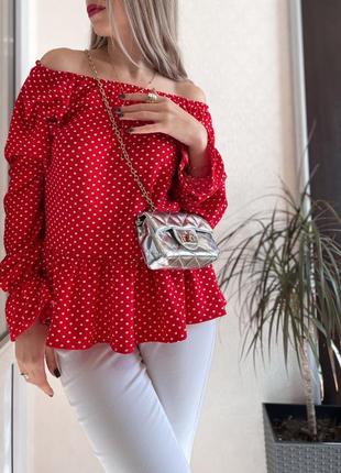 Гарна блуза в горох червона з білим