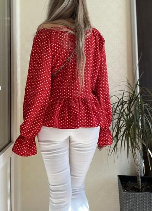 Гарна блуза в горох червона з білим6 фото