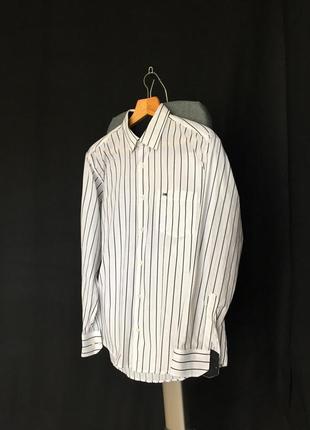 Легкая летняя рубашка с длинным рукавом белая в черную полоску, размер l-мин1 фото
