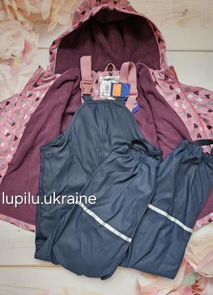 Lupilu комплект грязепруф  на флісі 122/128 р на дівчинку куртка полукомбинезон дощовик дождевик на девочку3 фото