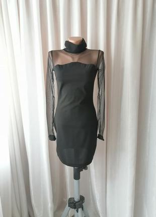 Стильна сукня по фігурі з прозорим рукавом2 фото