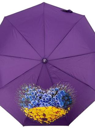 Жіноча напівавтоматична парасоля на 9 спиць антивітер від toprain з патріотичною символікою, фіолетовий, 05370-31 фото