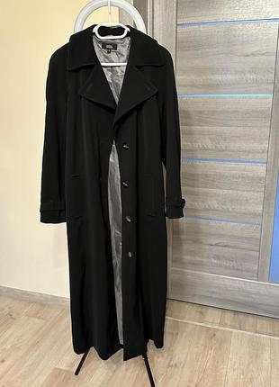 Черный длинный тренч с поясом и пуговицами, пальто плащ макси1 фото