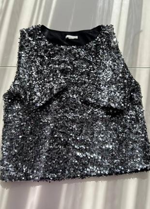 H&amp;м модная черная блуза с пайетками3 фото