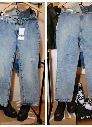 Нові оригінальні джинси zara zw straight-leg mid-rise jeans8 фото