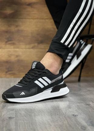 Мужские сетчатые, черные с белым, стильные кроссовки adidas. от 40 до 43 гг. 5142 кк демисезонные5 фото