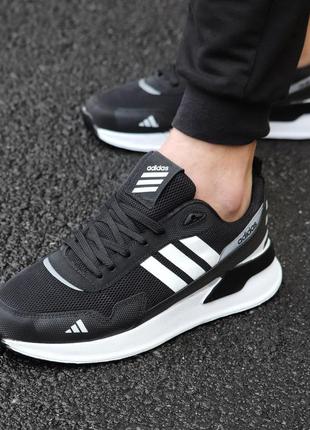 Чоловічі сітчасті, чорні з білим, стильні кросівки adidas. від 40 до 43 рр. 5142 кк демісезонні7 фото