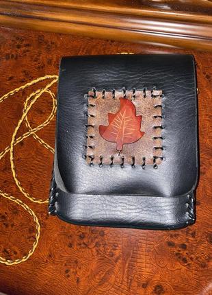 Шкіряна чорна маленька сумка на плечі