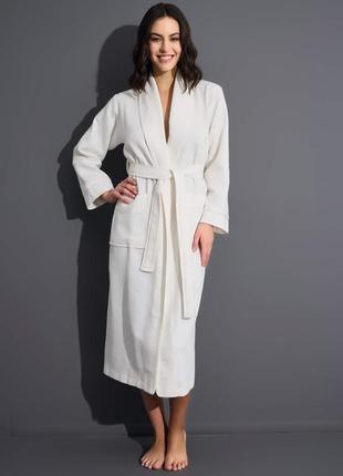 Жіночий вафельний халат nusa кремовий