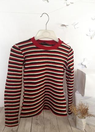 Вязаный свитер, кофта свитшот в полоску полоска короткий облегающий1 фото