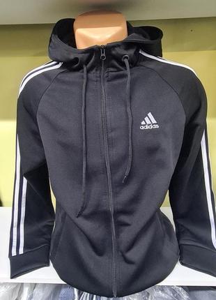 Олімпійка adidas чоловіча унісекс весна літо, чоловіча олімпійка кофта на блискавці, чорна олімпійка адідас, спортивна кофта5 фото