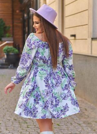 Женское легкое пышное платье из ткани софт-шелк в цветы размеры 42-643 фото
