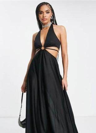 Asos design черная макси платье с кольцом на завязках интересная готическая готка1 фото