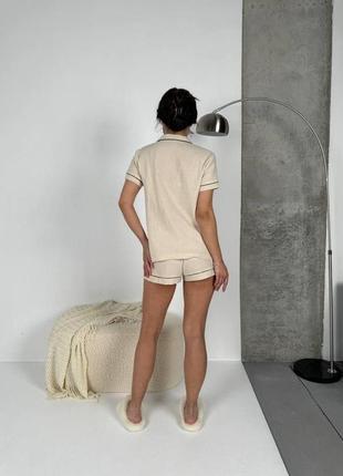 Жіноча зручна натуральна домашня піжама, двійка з муслінової тканини, колір пісок стильний одяг для сну4 фото