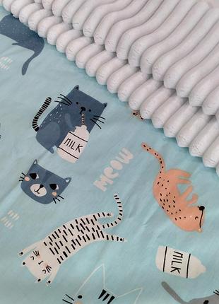 Білий плюшевий плед "котики з молоком", для малюків, розмір 75*100 (#5983)