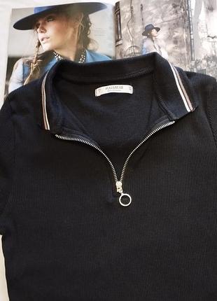 Черная кофта в рубчик на молнии от pull &amp; bear 3