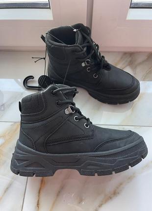 Ботинки для мальчика на шнурках ботинки демисезонные на весну чёрные нубук 32 33 34 размер