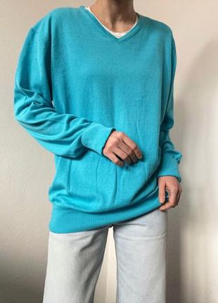 Хлопковый джемпер голубой свитер коттон пуловер реглан лонгслив бааевная кофта оверсайз джемпер голубый6 фото