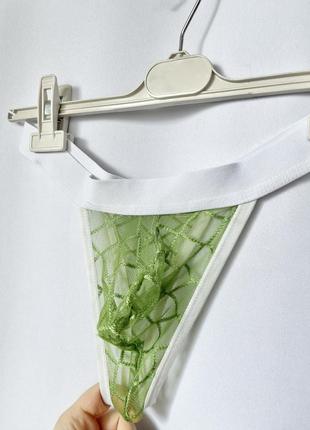 Мужские трусы трусики зеленые полупрозрачные кружевные салатовые игривые стринги7 фото