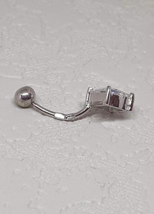 Серебряная серьга для пирсинга пупка с фианитами. 818-2104р3 фото