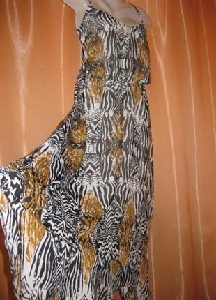 Легкий шифоновый сарафан длинное платье скошенное удобное на резинке 16uk большой размер 2хл