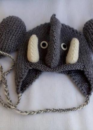 Слоник 🐘 шапочка эксклюзив для малюка ручна в'язка робота шерсть объемная
