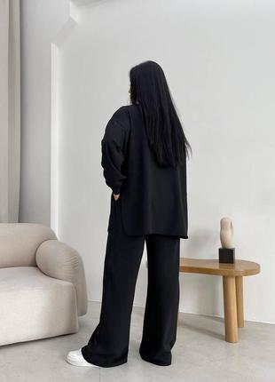 Костюм летний женский жатка 2-ка жатка рубашка, штаны чёрный5 фото