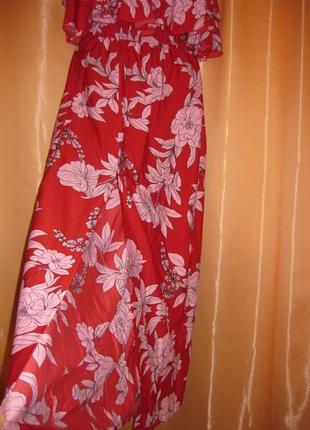 Шикарный удобный нарядный красный сарафан длинное платье в пол с разрезом резинка на талии quiz6 фото