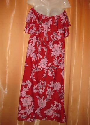 Шикарный удобный нарядный красный сарафан длинное платье в пол с разрезом резинка на талии quiz9 фото