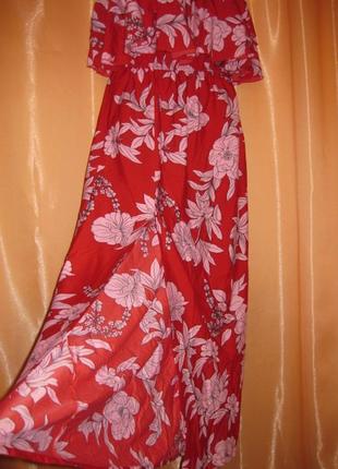 Шикарный удобный нарядный красный сарафан длинное платье в пол с разрезом резинка на талии quiz4 фото
