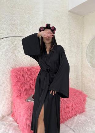 Женский длинный домашний стильный нарядный шелковый халат на запах из качественной ткани шелк армани3 фото
