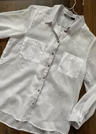 Лляна легка напівпрозора біла сорочка з довгим рукавом від фінського бренду