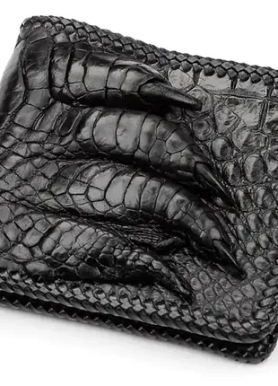 Гаманець із натуральної шкіри крокодила з лапою чоловічий чорний із обплетенням1 фото