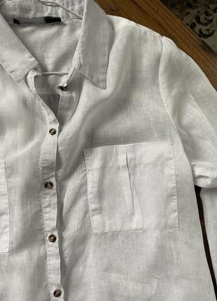 Льняная легкая полупрозрачная белая рубашка с длинным рукавом от финского бренда9 фото
