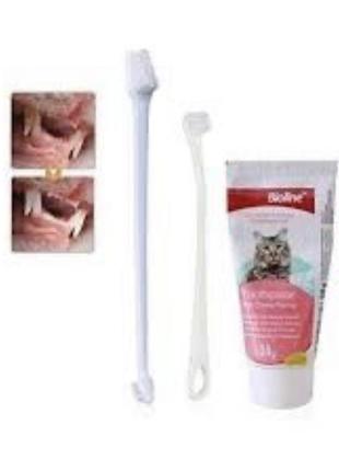 Зубная паста + 2 щётки набор для котов2 фото