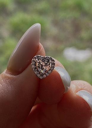 Серьги-пуссеты pandora, серебряные серьги-пуссеты сердце2 фото