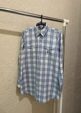 Голубая рубашка в клетку/ мужская рубашка polo