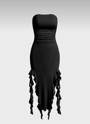 Платье миди y2k 2000-х платье-труба асимметричная рюши тренд 2024 медуза mermaid core