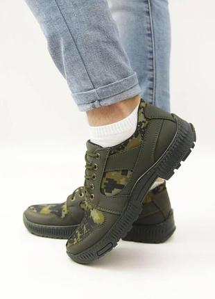 Мужские текстильные кроссовки милитари хаки4 фото