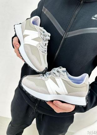 Чоловічі сірі замшеві текстильні кросівки new balance 327 на білій товстій підошві