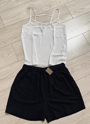 Костюм літній шорти вільного крою топ блуза шифонова горошок