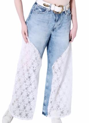 Невероятные роскошные крутые стильные офигезные потрясающие трендовые винтажные кастомизированные широкие джинсы ретро винтаж деним коттон гипюр кастомизация10 фото