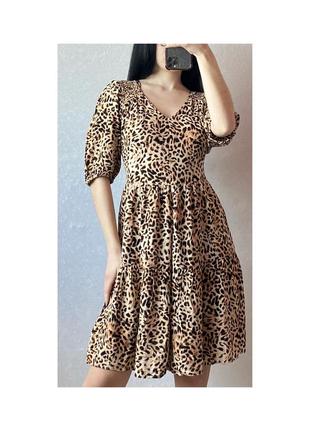 Актуальне плаття міні, сукня в леопардовий принт, вільне, тильне1 фото