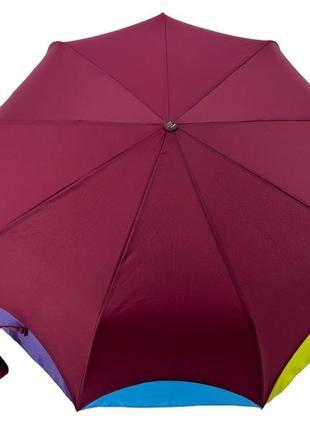Жіноча напівавтоматична парасоля на 9 спиць антивітер від frei regen з веселковим краєм, бордовий, 02039-3