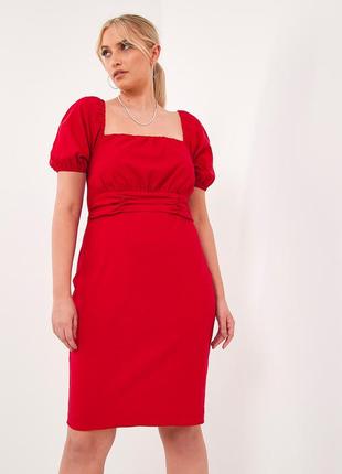 Крутое красное стрейч платье с эффектным бюстом1 фото