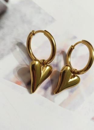 Позолочені сережки кільця підвіска серце кульчики серця сталь покриття золото9 фото