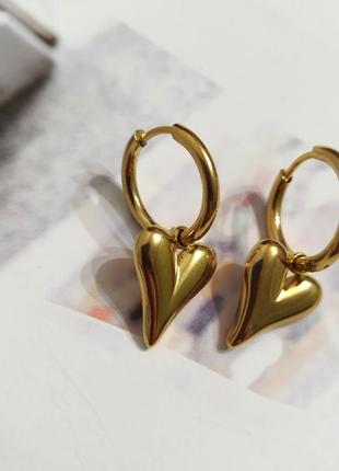 Позолочені сережки кільця підвіска серце кульчики серця сталь покриття золото8 фото