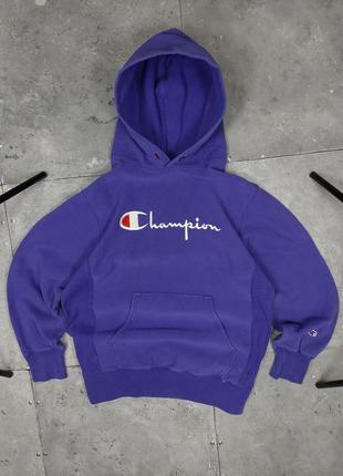 Винтажное худи champion reverse weave warmup на флисе теплый оверсайз бегги stussy carhartt fila свитшот empyre big boy ecko