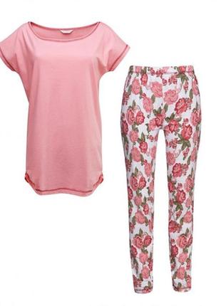 Піжама avon жіноча (штани з трояндами і рожевий топ)