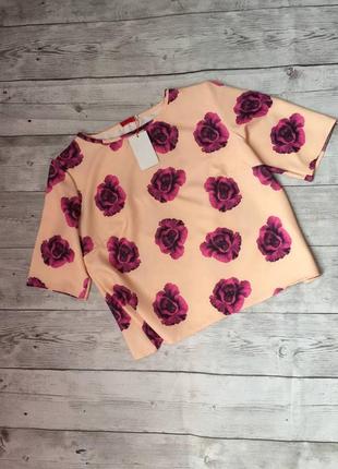 Костюм блузка блуза квітковий принт футболка топ короткий рукав облягаюча спідниця4 фото